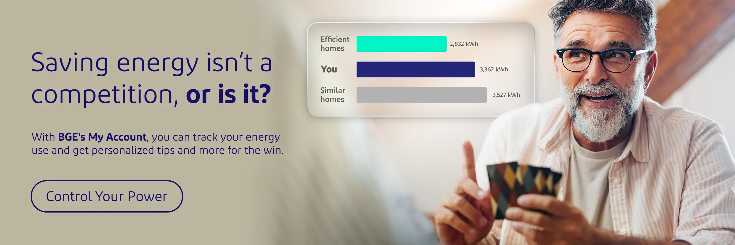 Saving energy isn’t a competition, or is it? With BGE's My Account, you can track your energy use and get personalized tips and more for the win. Control Your Power
