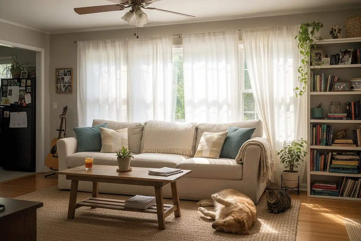 ceiling fan and windows